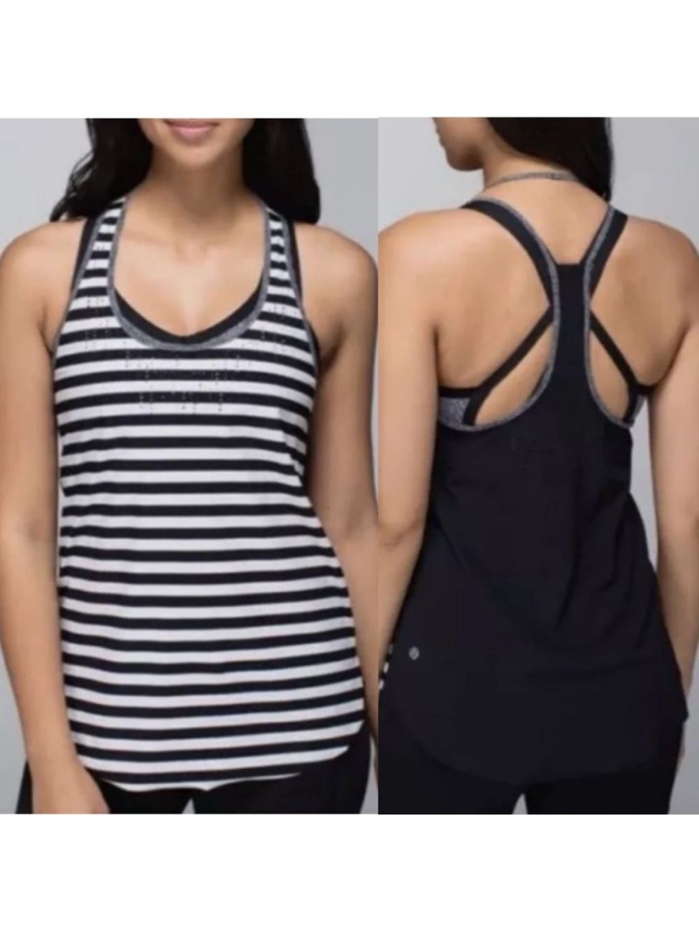 Lululemon Water Bound Singlet Apex Striped Tank Top Size 6 Black Dune Black